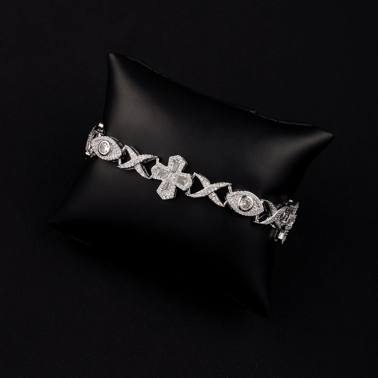 16MM Devil Eye and Cross Bracelet White Gold