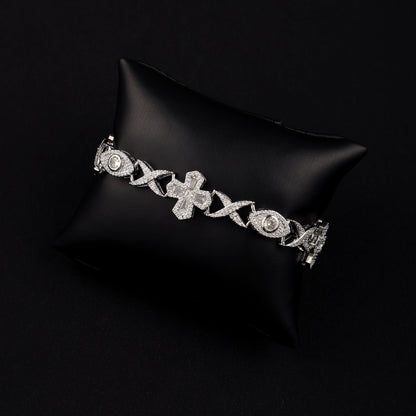 16MM Devil Eye and Cross Bracelet White Gold