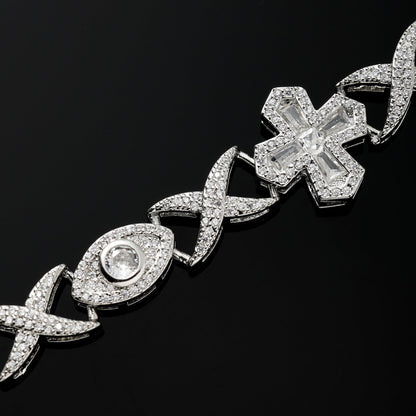 16MM Devil Eye and Cross Bracelet White Gold