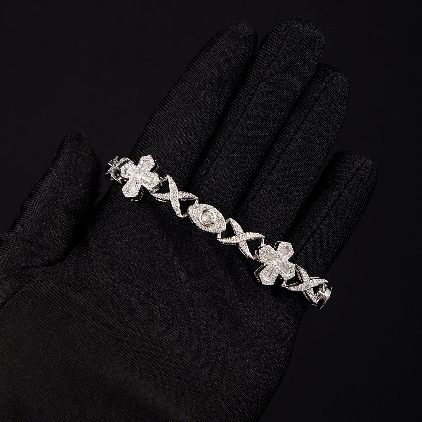 16MM Devil Eye and Cross Bracelet White Gold