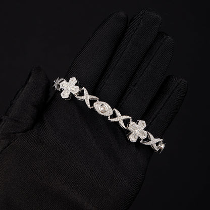 16MM Devil Eye and Cross Bracelet White Gold
