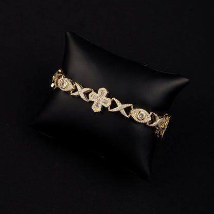 16MM Devil Eye and Cross Bracelet 18K Gold