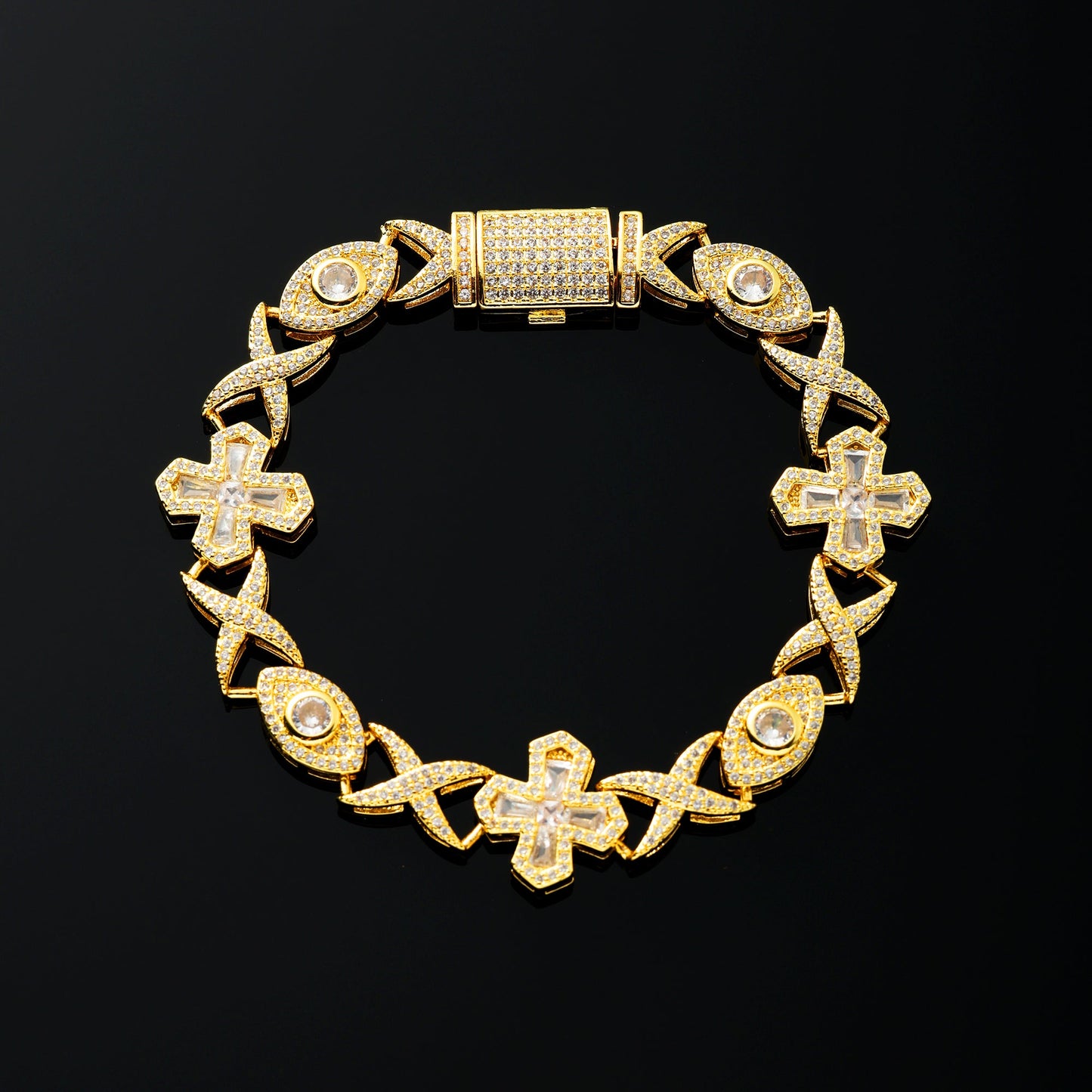 16MM Devil Eye and Cross Bracelet 18K Gold