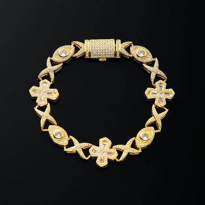 16MM Devil Eye and Cross Bracelet 18K Gold