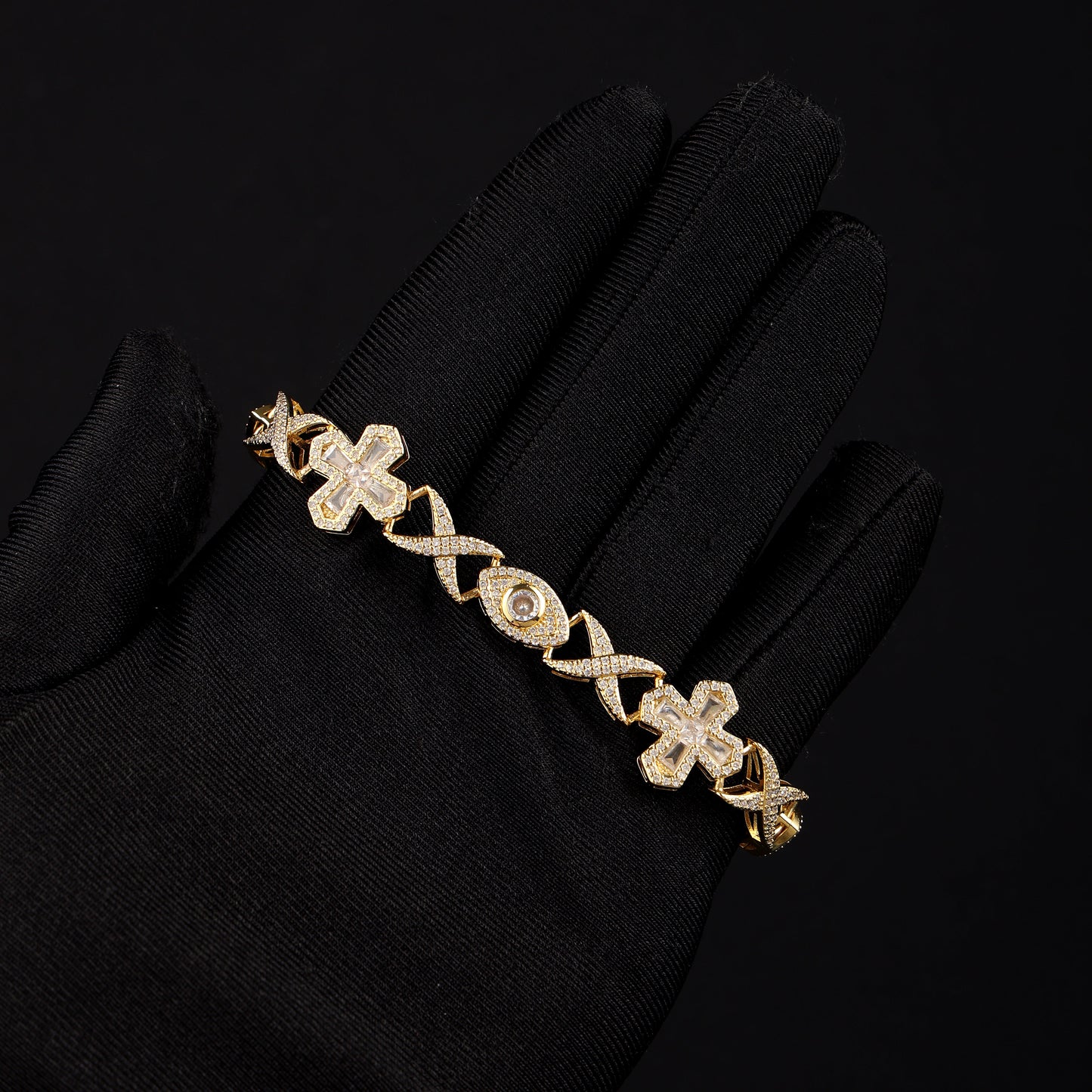 16MM Devil Eye and Cross Bracelet 18K Gold
