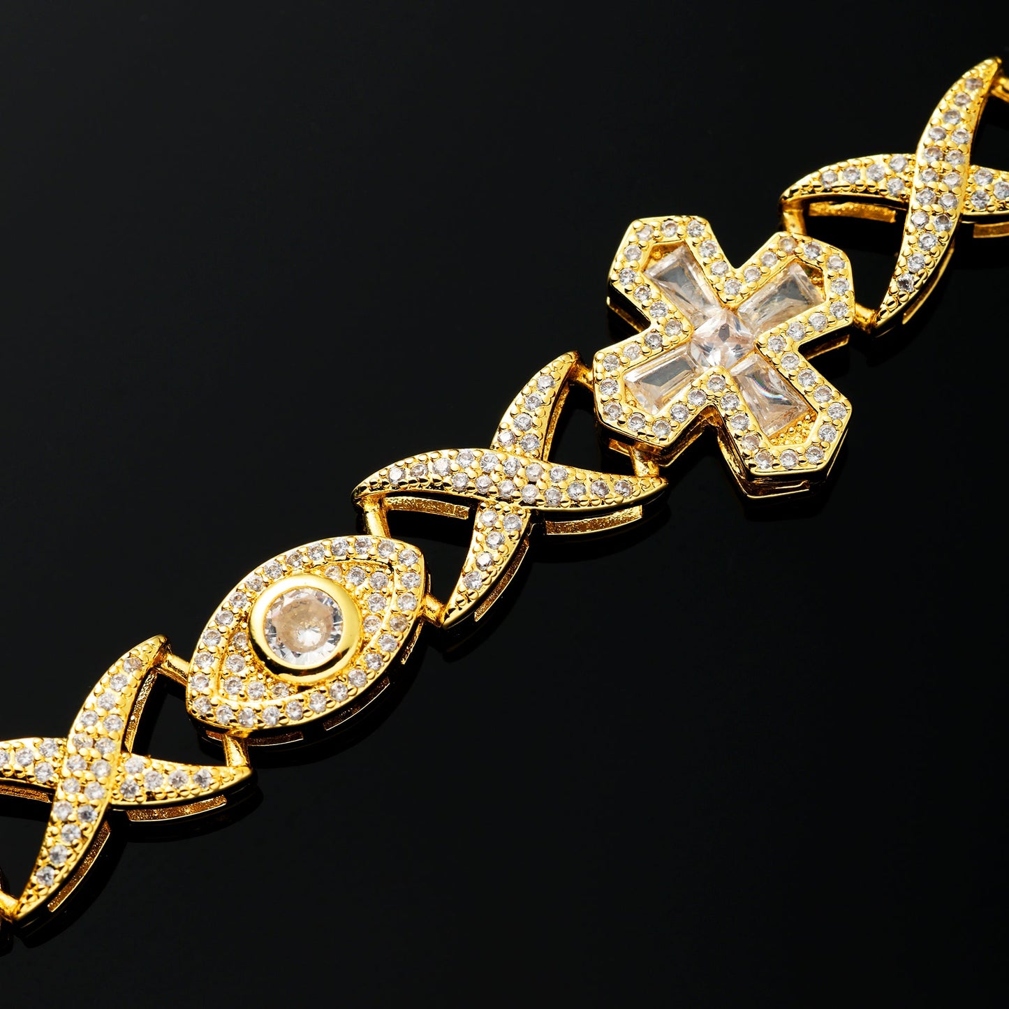 16MM Devil Eye and Cross Bracelet 18K Gold