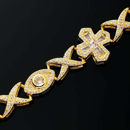16MM Devil Eye and Cross Bracelet 18K Gold