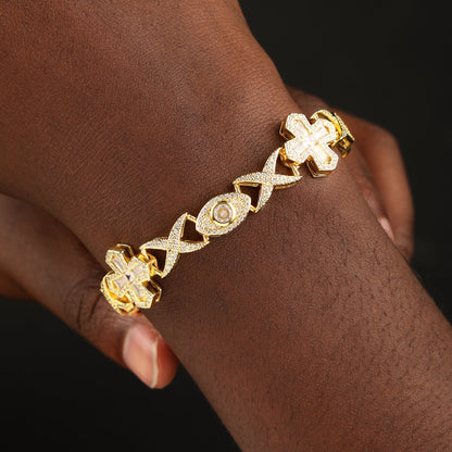 16MM Devil Eye and Cross Bracelet 18K Gold