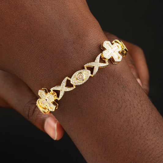 16MM Devil Eye and Cross Bracelet 18K Gold