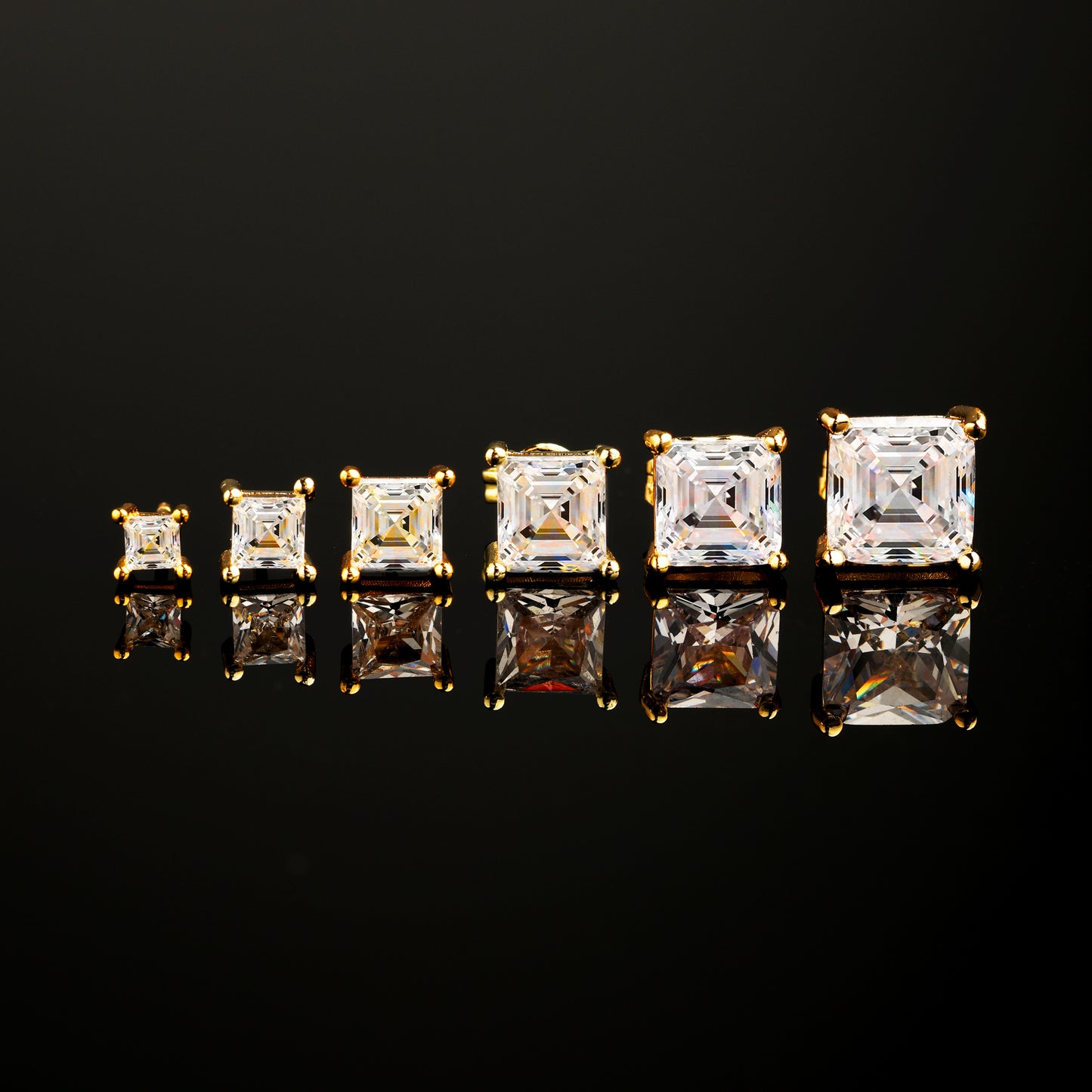 CZ Stone 4-Prong Square Princess Cut Earrings 18K Gold