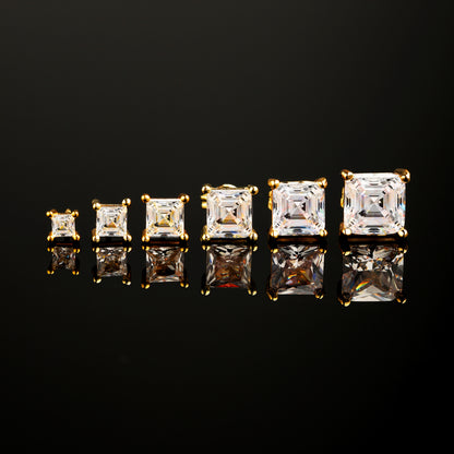 CZ Stone 4-Prong Square Princess Cut Earrings 18K Gold