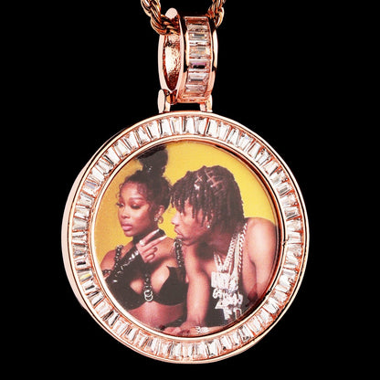 Custom Baguette Round Picture Pendant