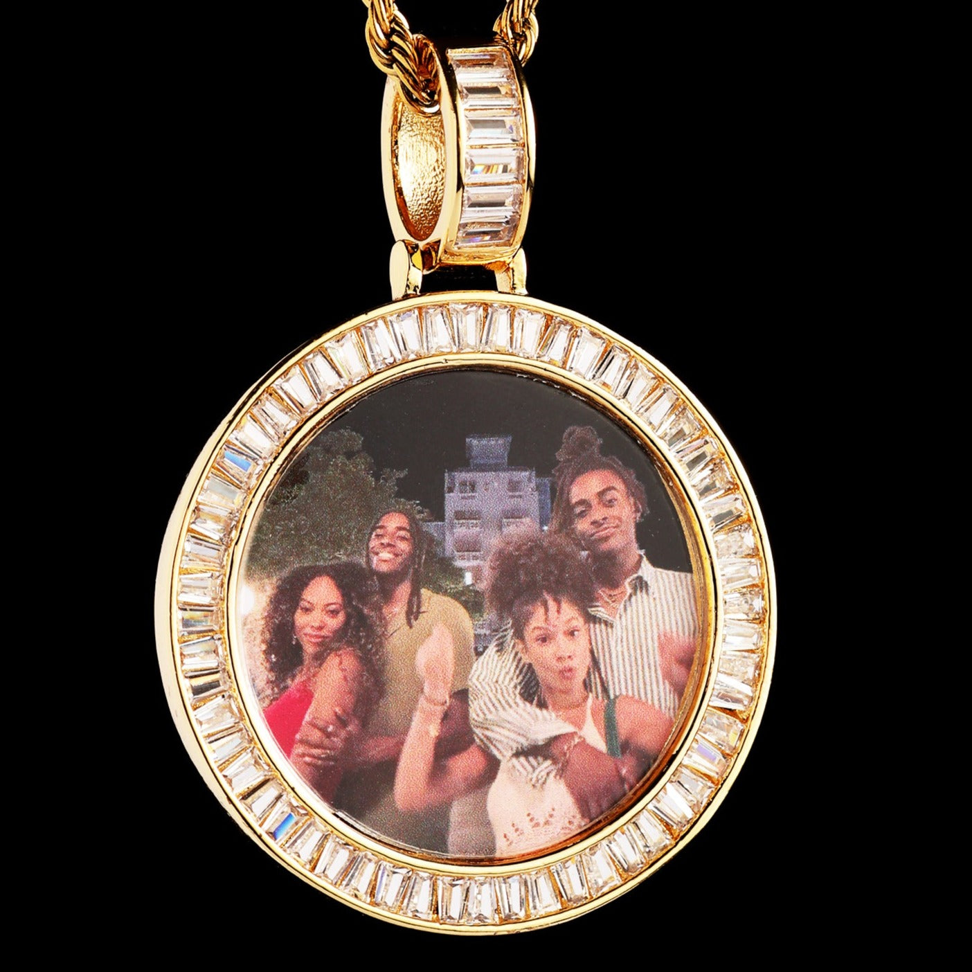 Custom Baguette Round Picture Pendant
