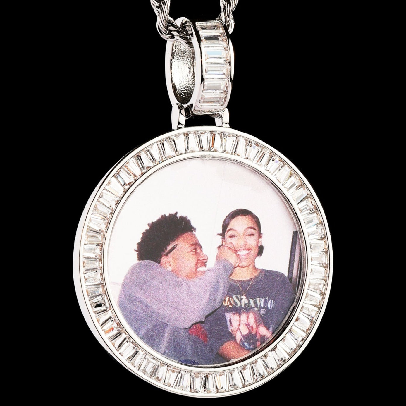 Custom Baguette Round Picture Pendant