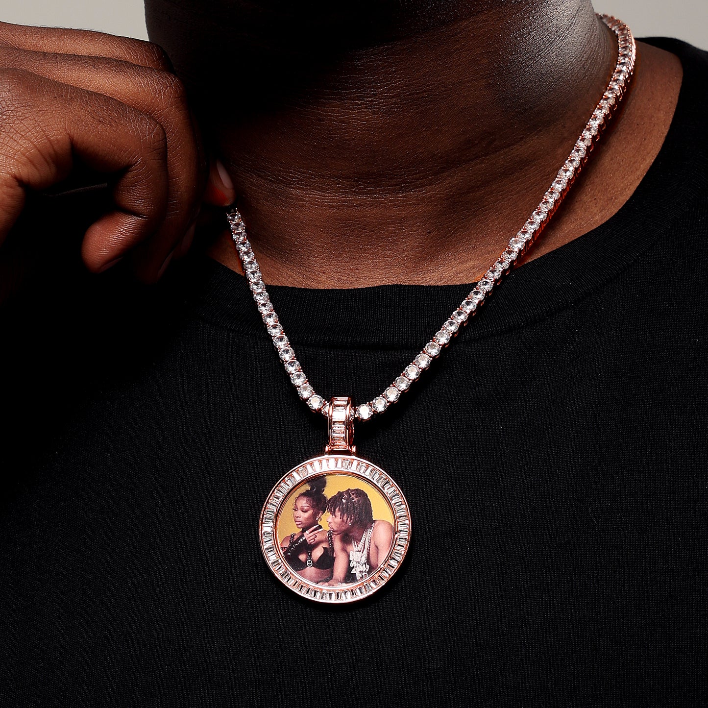 Custom Baguette Round Picture Pendant