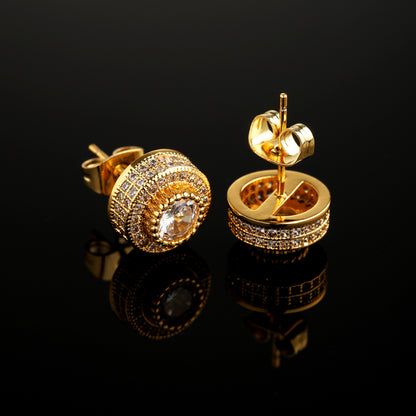 CZ Stone ROUND SHAPE 10MM HIP HOP EARRINGS 18K GOLD