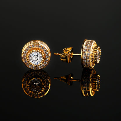 CZ Stone ROUND SHAPE 10MM HIP HOP EARRINGS 18K GOLD