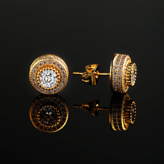 CZ Stone ROUND SHAPE 10MM HIP HOP EARRINGS 18K GOLD