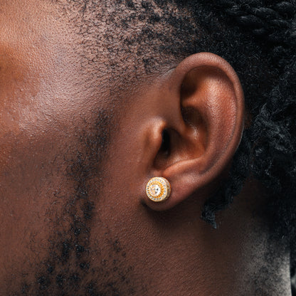 CZ Stone ROUND SHAPE 10MM HIP HOP EARRINGS 18K GOLD
