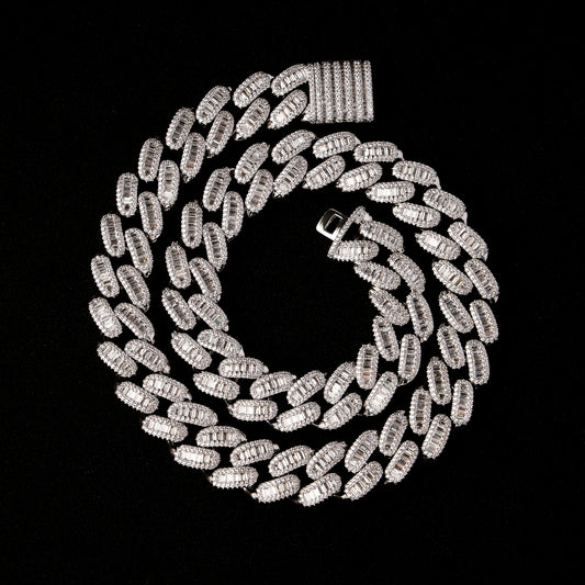 16MM Baguette Cuban Link Chain White Gold