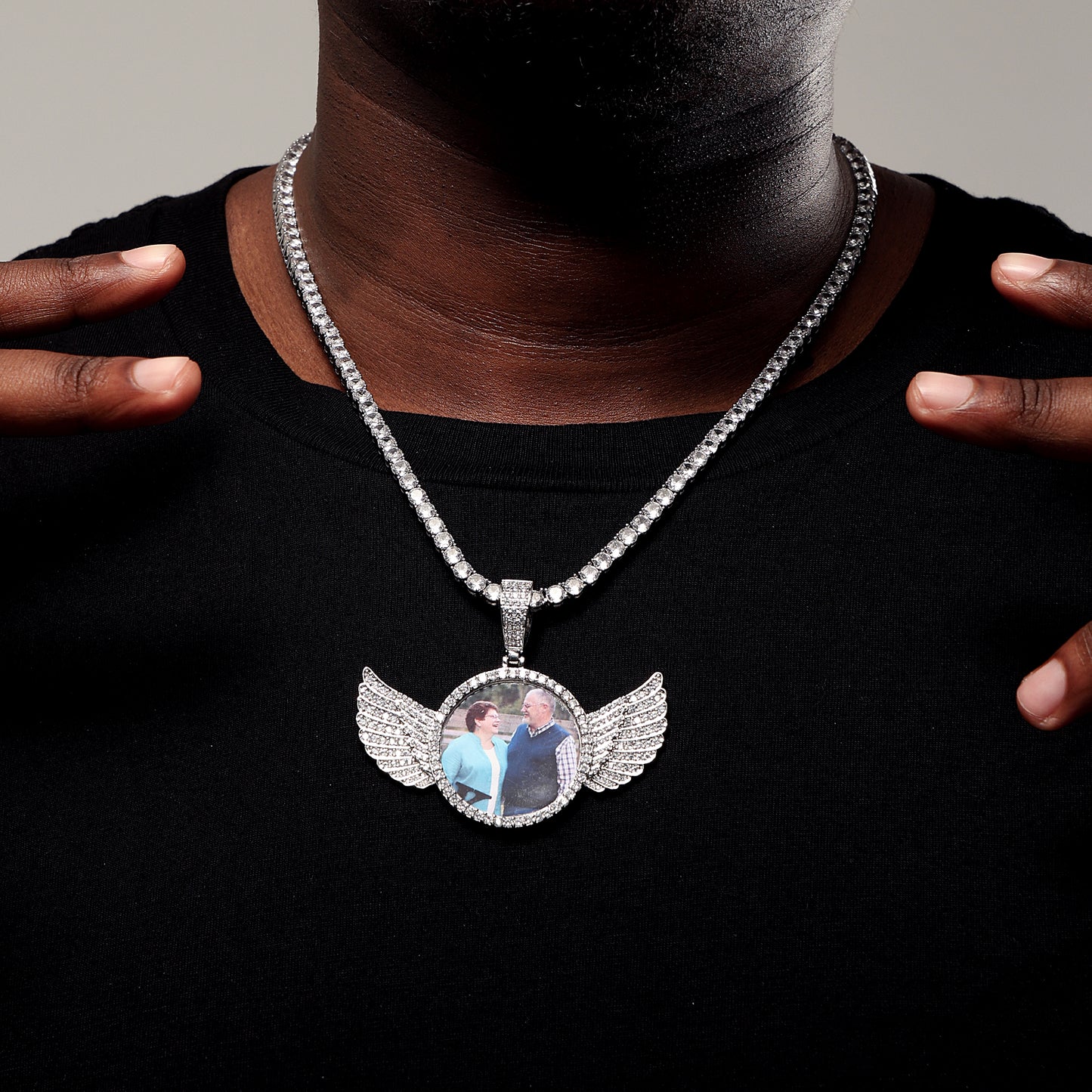 Iced Custom Wings Picture Pendant
