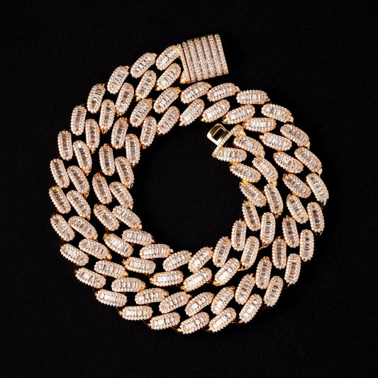 16MM Baguette Cuban Link Chain White Gold