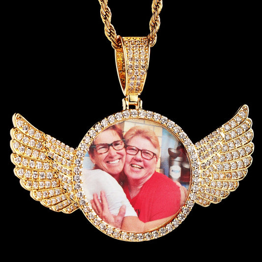 Iced Custom Wings Picture Pendant