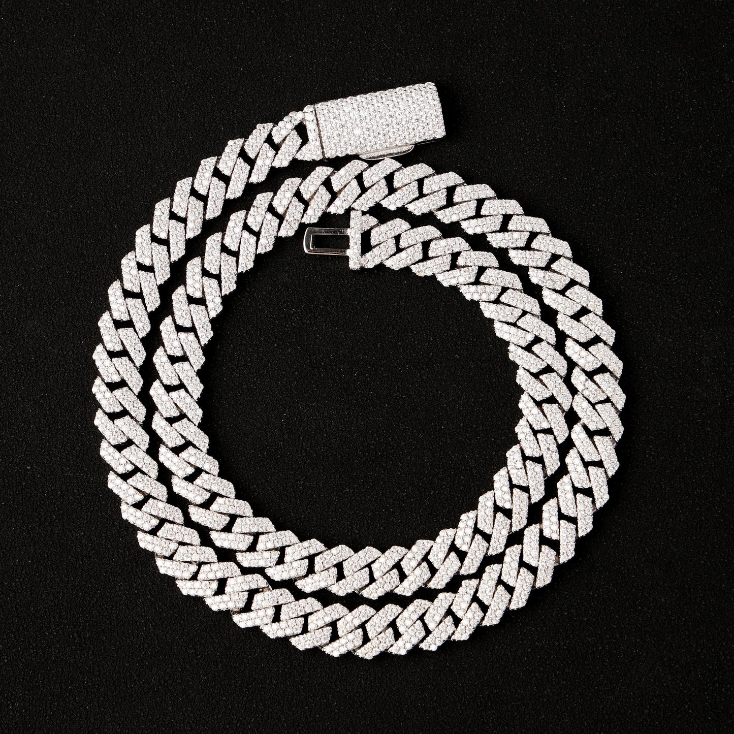 8MM 925 Silver Moissanite Prong Cuban Link Chain White Gold