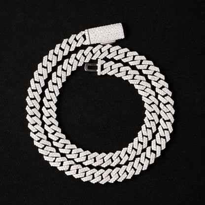 8MM 925 Silver Moissanite Prong Cuban Link Chain White Gold