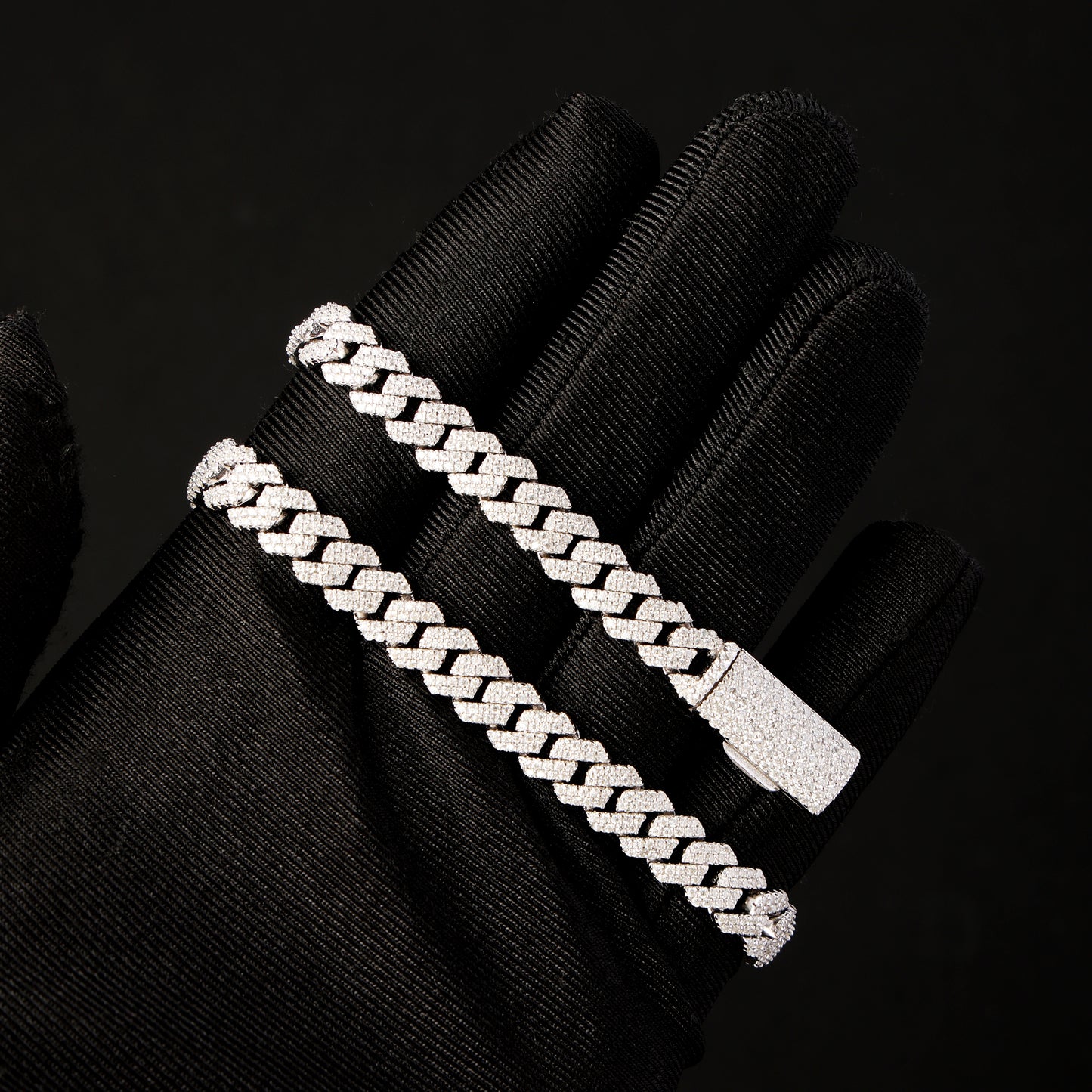 8MM 925 Silver Moissanite Prong Cuban Link Chain White Gold