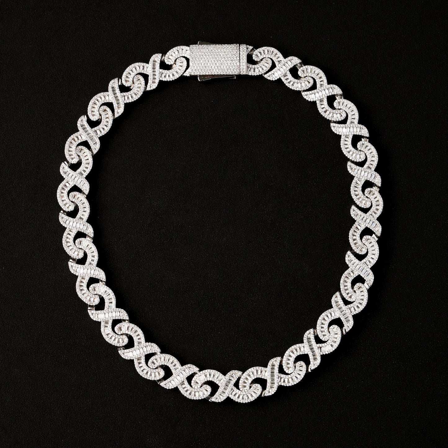 16MM Baguette Infinity Link Chain White Gold