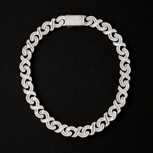 16MM Baguette Infinity Link Chain White Gold