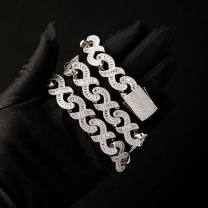 16MM Baguette Infinity Link Chain White Gold