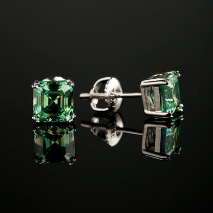 6MM 925 Silver Moissanite Blue Green Princess Cut Stud Earrings White Gold
