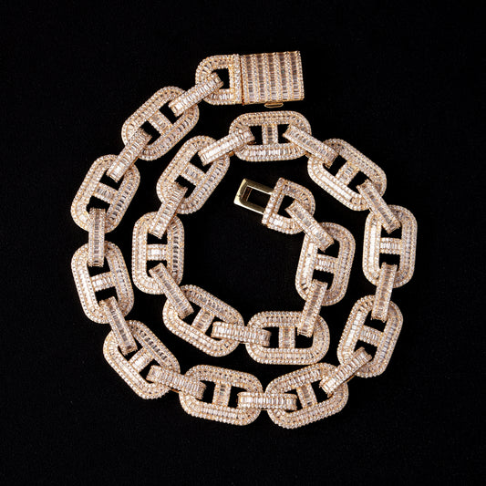 15MM Baguette Miami Cuban Link Iced Out Diamond Necklace Chain 18K Gold