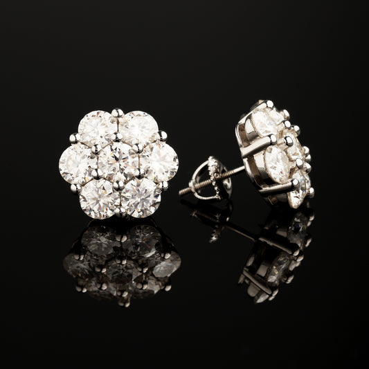9mm/10mm/12mm/15mm 925 Silver Moissanite Cluster Flower Stud Earrings White Gold
