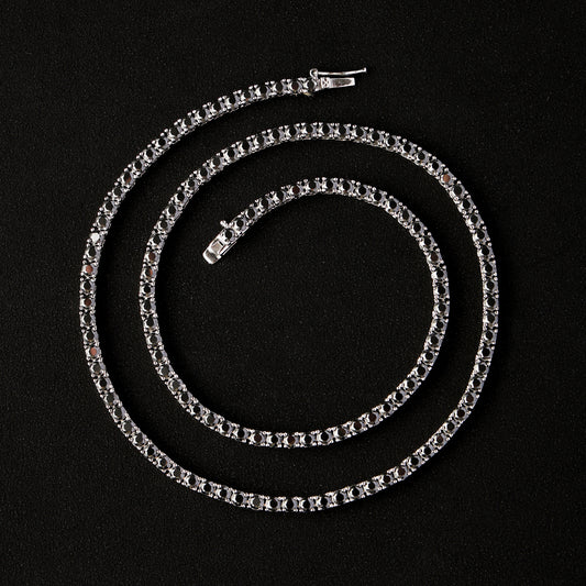3mm 925 Silver Moissanite Black Stones Tennis Chain in Black Gold