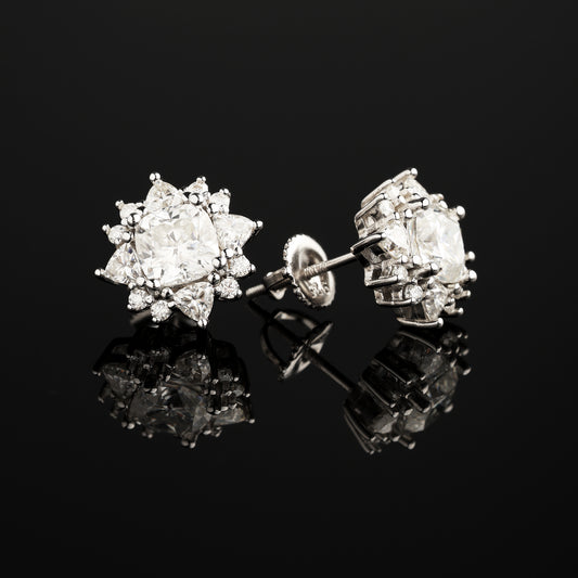 13mm 925 Silver Moissanite Cluster Flower Stud Earrings White Gold