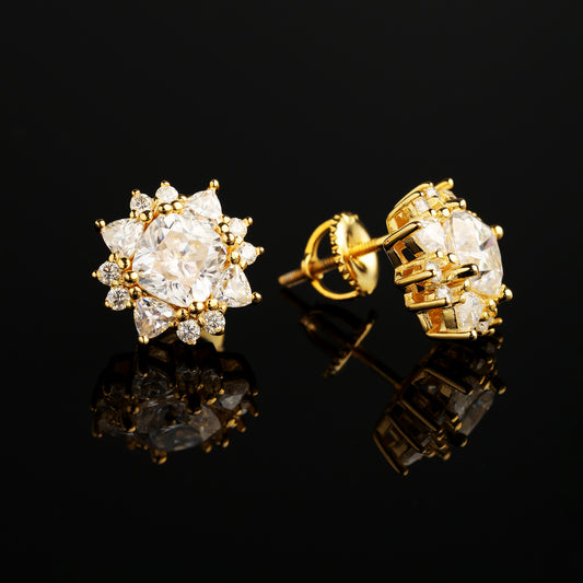 13mm 925 Silver Moissanite Cluster Flower Stud Earrings 18K Gold