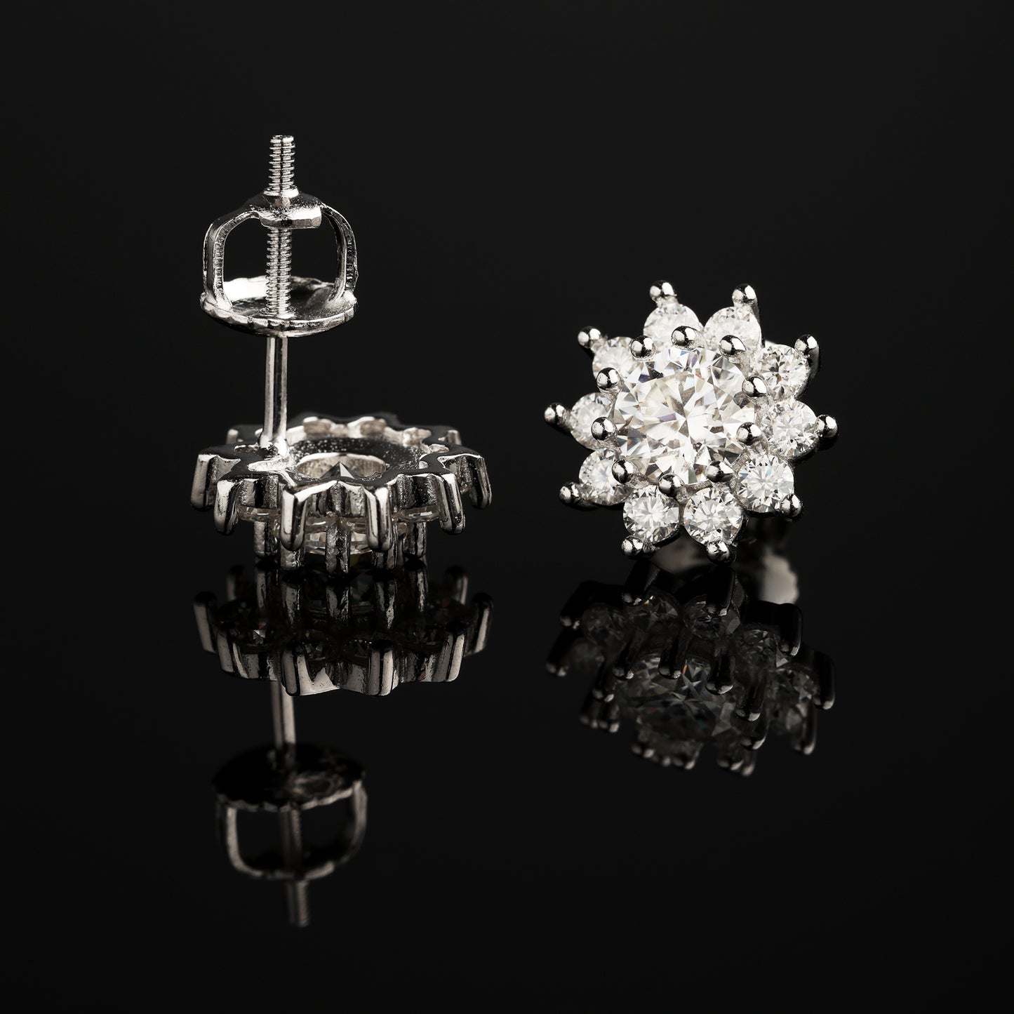 10mm 925 Silver Moissanite Cluster Flower Stud Earrings White Gold