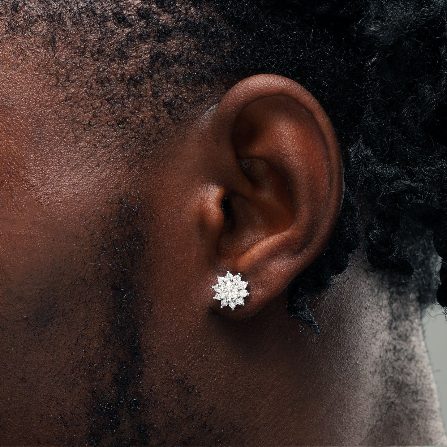 10mm 925 Silver Moissanite Cluster Flower Stud Earrings White Gold