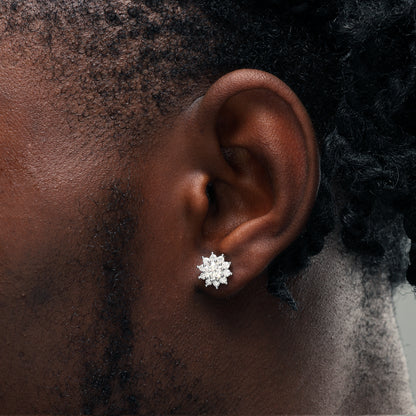 10mm 925 Silver Moissanite Cluster Flower Stud Earrings White Gold