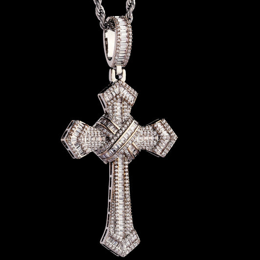 Iced Large Gemstone Cross Necklace