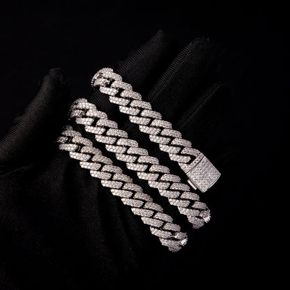 12MM Prong Cuban Link Chain White Gold