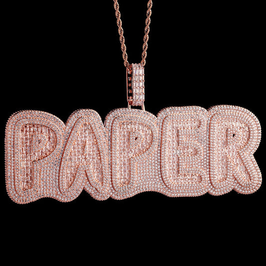 Custom Big Baguette Name Pendant Rose Gold