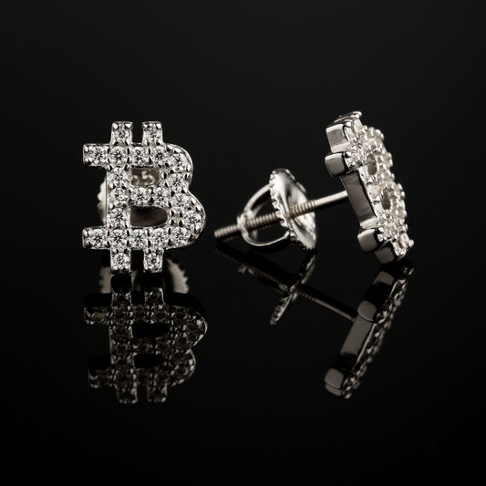 925 Silver Moissanite Bitcoin Earring White Gold