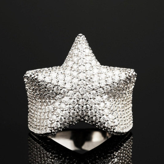 925 Silver Moissanite Star Ring White Gold