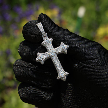 925 Silver Moissanite Cross Pendant White Gold