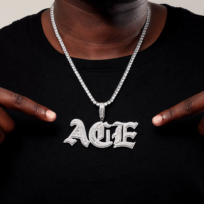 Custom Iced Baguette Old English Pendant White Gold