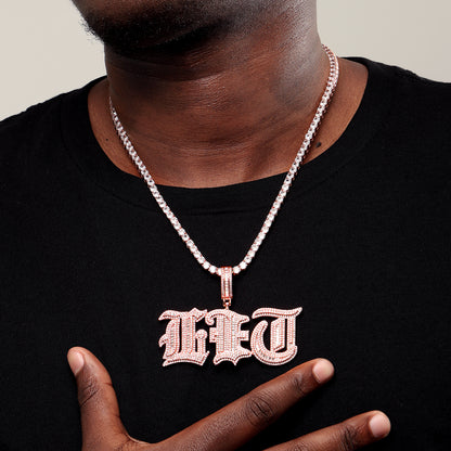 Custom Iced Baguette Old English Pendant White Gold